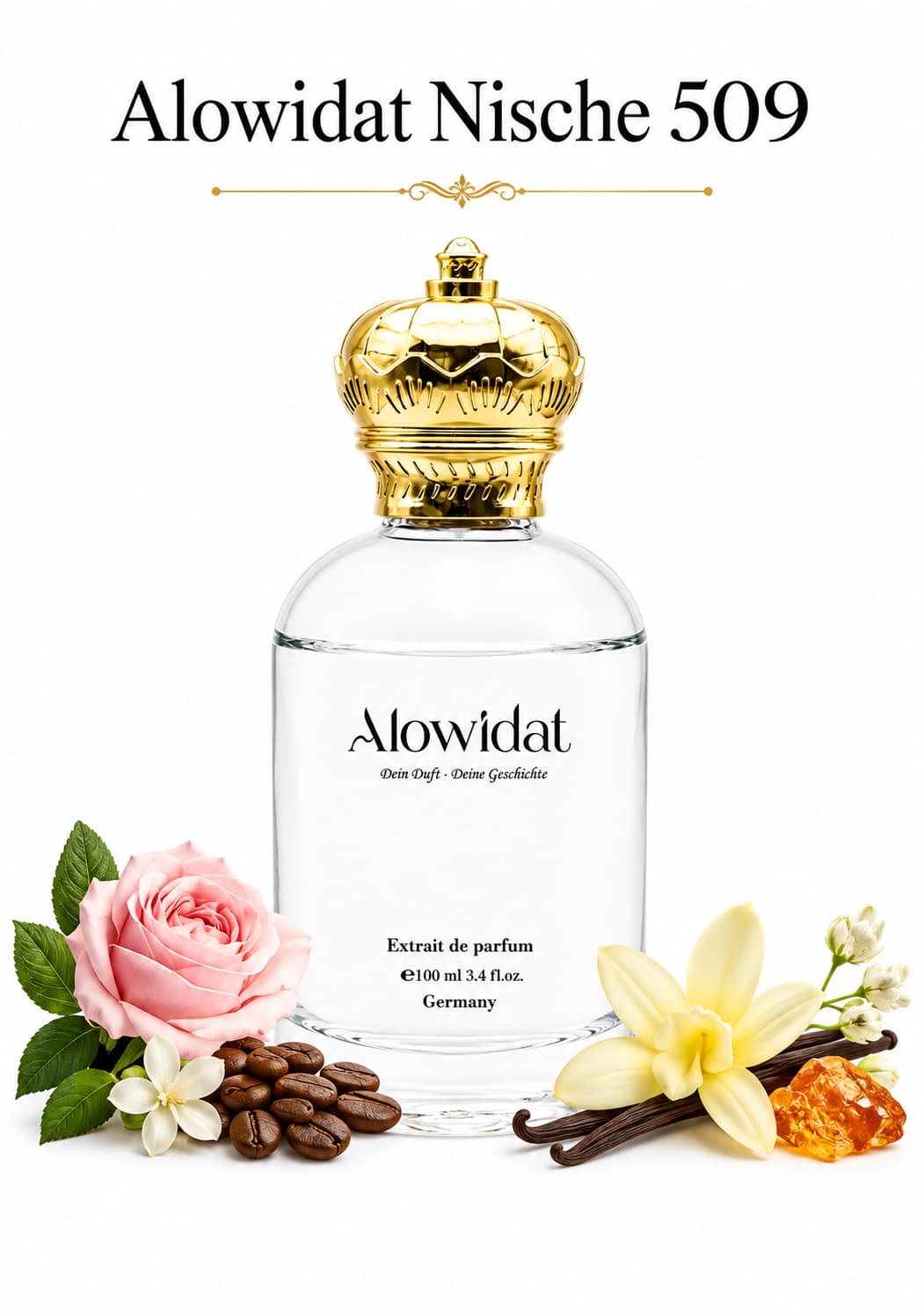 5b34ff84-ec82-4857-8cae-b8344207384e عطر للجنسين Alowidat Nische 509 – حمضي زهري بلمسة عنبر دافئة - الصورة 1