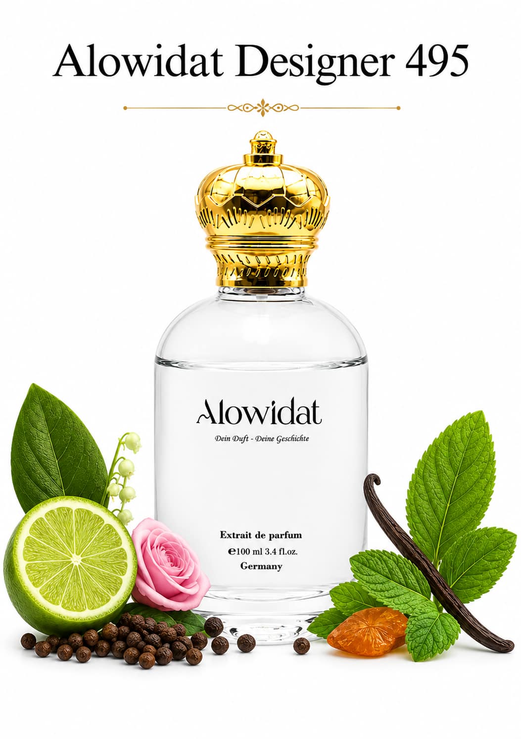 a1fbfa12-2393-4914-8419-46be12d122e5 (1) عطر للجنسين Alowidat Designer 495 – زهري حمضي بلمسة فانيليا وباتشولي دافئة - الصورة 1