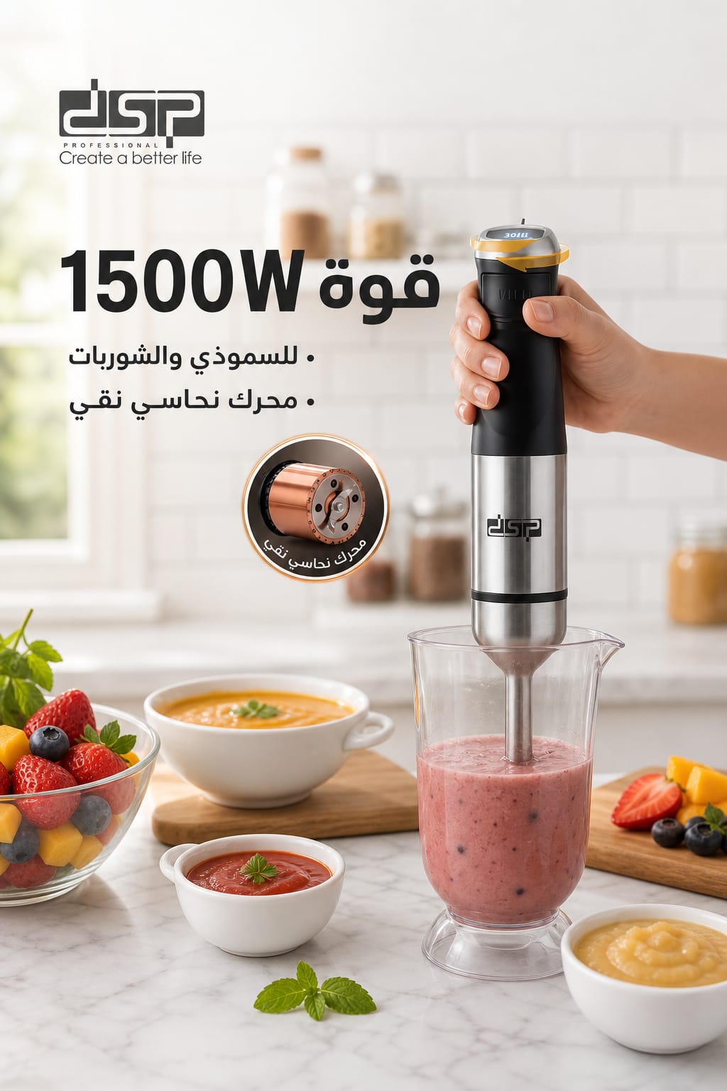 ⁦خلاط يدوي DSP KM1193 بقدرة 1500W ومحرك نحاسي⁩ - الصورة ⁦2⁩