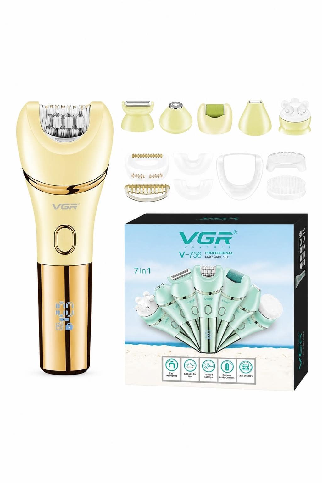2d52817d-abca-454e-af85-933e928e0f85.jpg مجموعة إزالة الشعر النسائية VGR V-756 7 في 1 IPX7 - الصورة 1