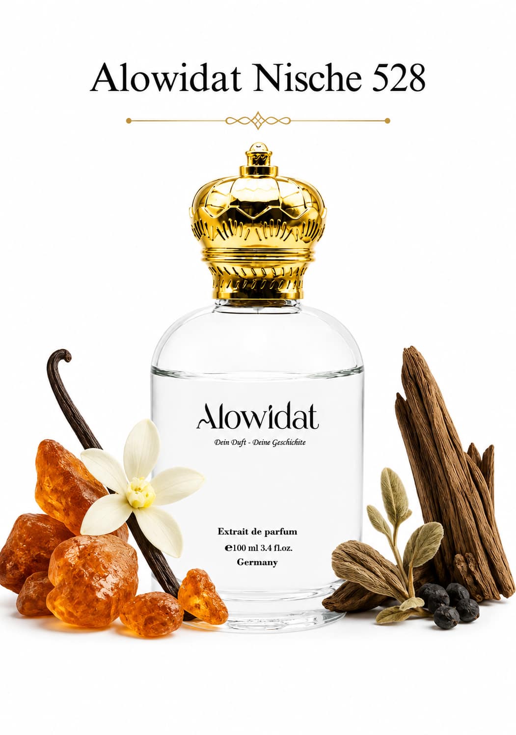 a48561ae-437f-440a-9132-bdaa37c67649 عطر للجنسين Alowidat Nische 528 – عنبري خشبي بلمسة فانيليا وزعفران دافئة - الصورة 1